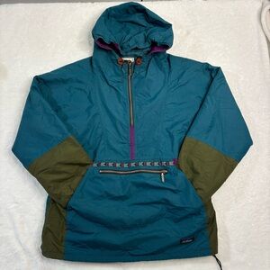 Vintage L.L. Bean Jacket Men’s M Anorak Pullover Hoodie Windbreaker 90s Aztec